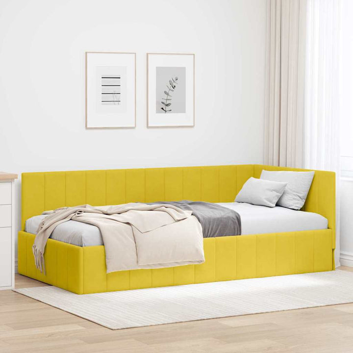 Hjørnesengramme med hovedgærde Gul 90 cm x 190 cm Fløjl