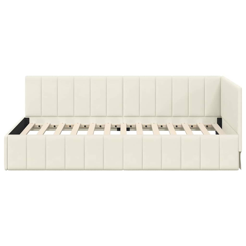 Hjørnesengramme med hovedgærde Creme 90 cm x 190 cm Fløjl