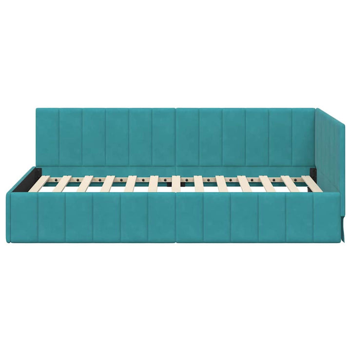 Hjørnesengramme med hovedgærde Turkis 90 cm x 190 cm Fløjl