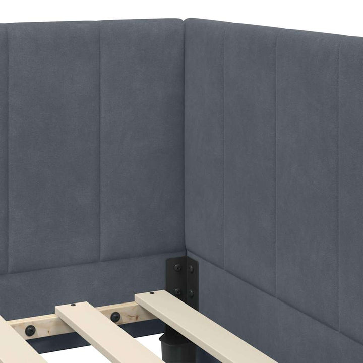 Hjørnesengramme med hovedgærde Mørkegrå 90 cm x 200 cm Fløjl