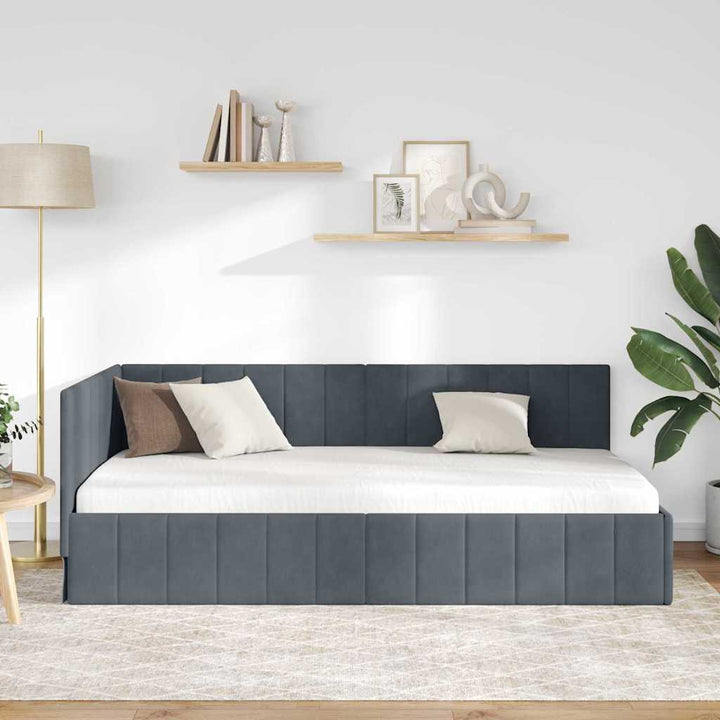 Hjørnesengramme med hovedgærde Mørkegrå 90 cm x 200 cm Fløjl