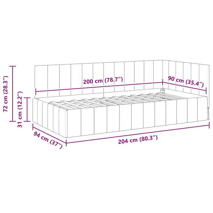 Hjørnesengramme med hovedgærde Mørkegrå 90 cm x 200 cm Fløjl