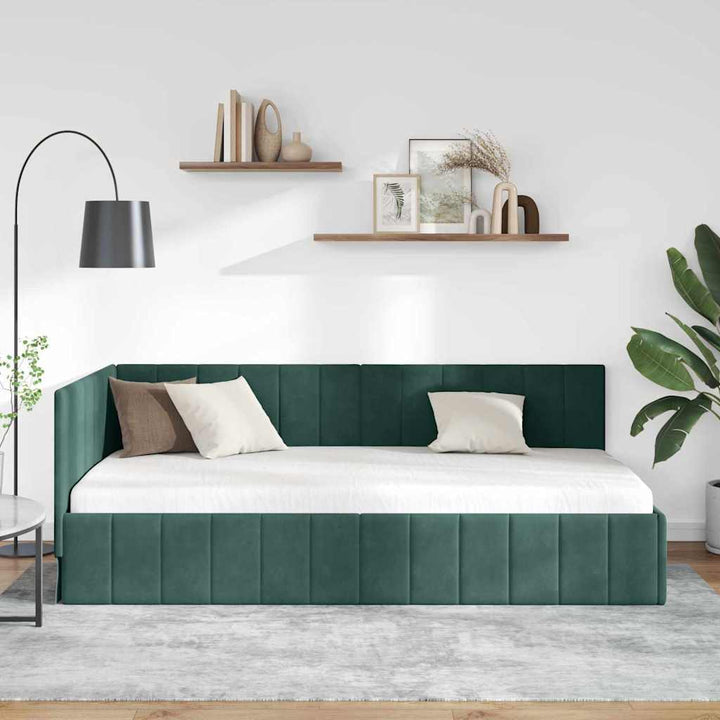 Hjørnesengramme med hovedgærde Mørkegrøn 90 cm x 200 cm Fløjl
