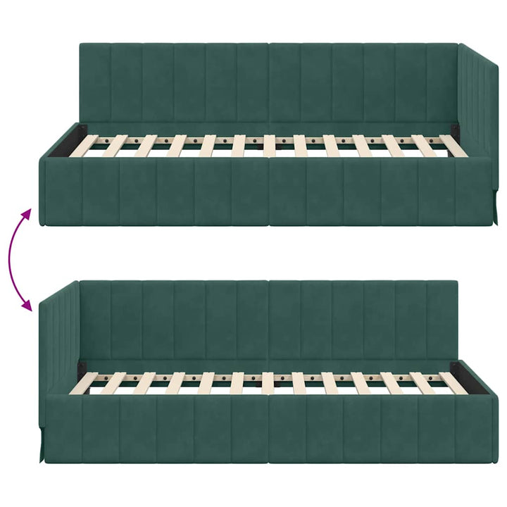 Hjørnesengramme med hovedgærde Mørkegrøn 90 cm x 200 cm Fløjl