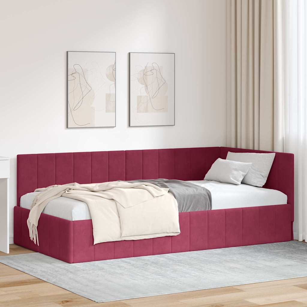 Hjørnesengramme med hovedgærde Vinrød 90 cm x 200 cm Fløjl