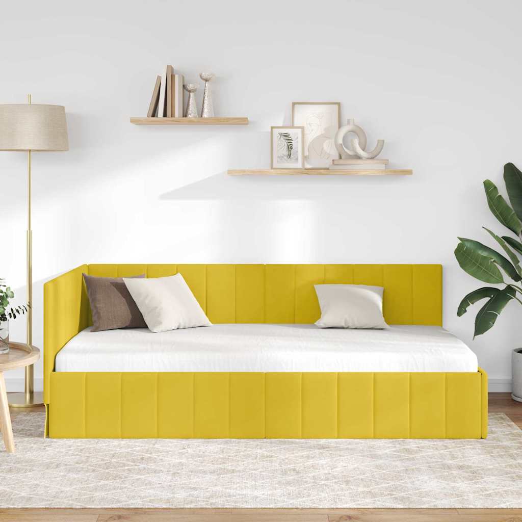 Hjørnesengramme med hovedgærde Gul 90 cm x 200 cm Fløjl