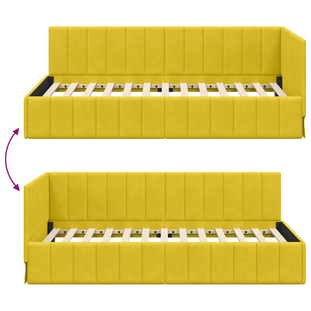Hjørnesengramme med hovedgærde Gul 90 cm x 200 cm Fløjl