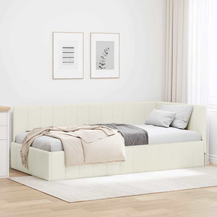 Hjørnesengramme med hovedgærde Creme 90 cm x 200 cm Fløjl