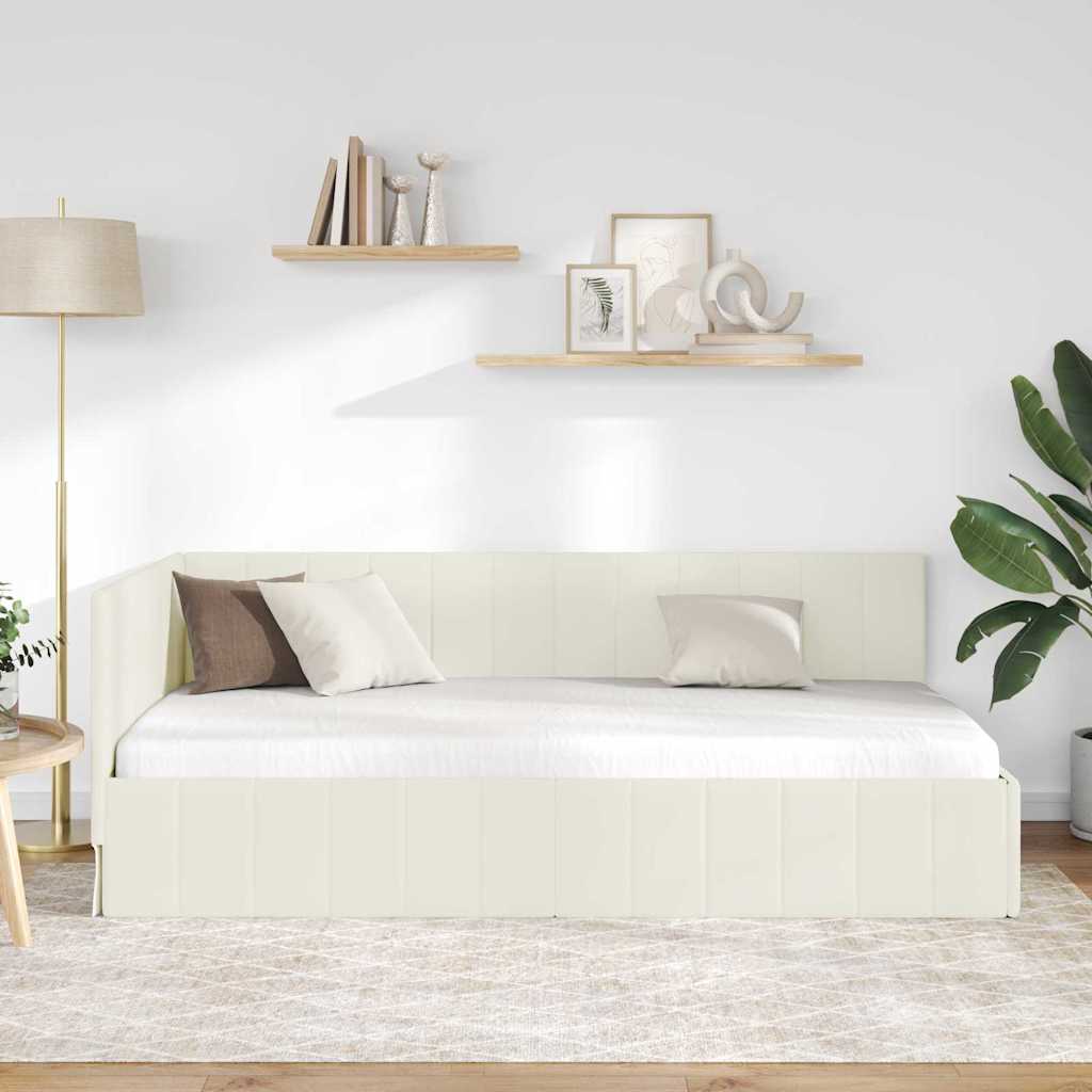 Hjørnesengramme med hovedgærde Creme 90 cm x 200 cm Fløjl