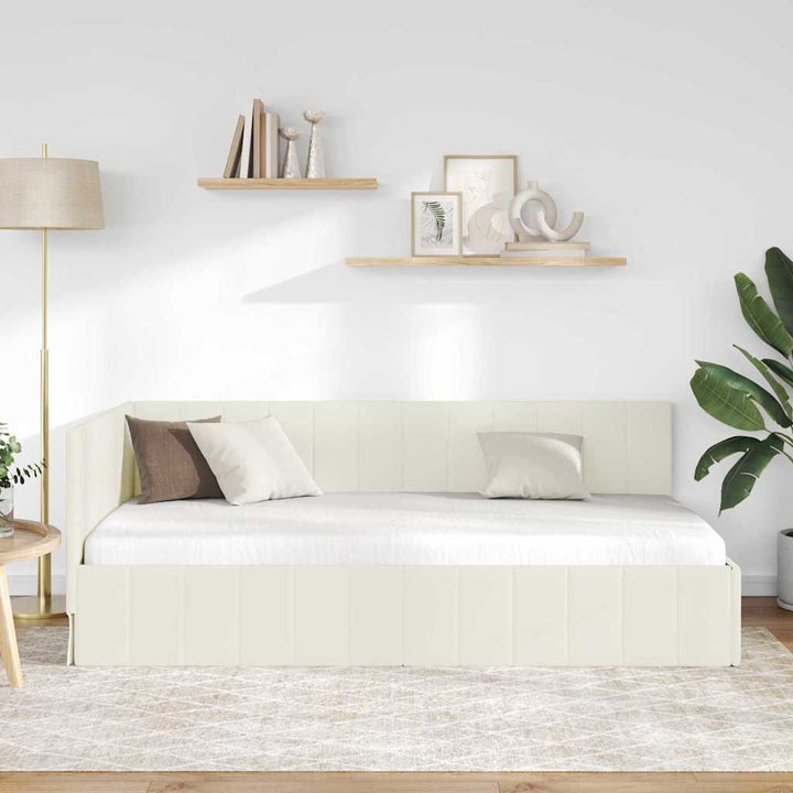 Hjørnesengramme med hovedgærde Creme 90 cm x 200 cm Fløjl