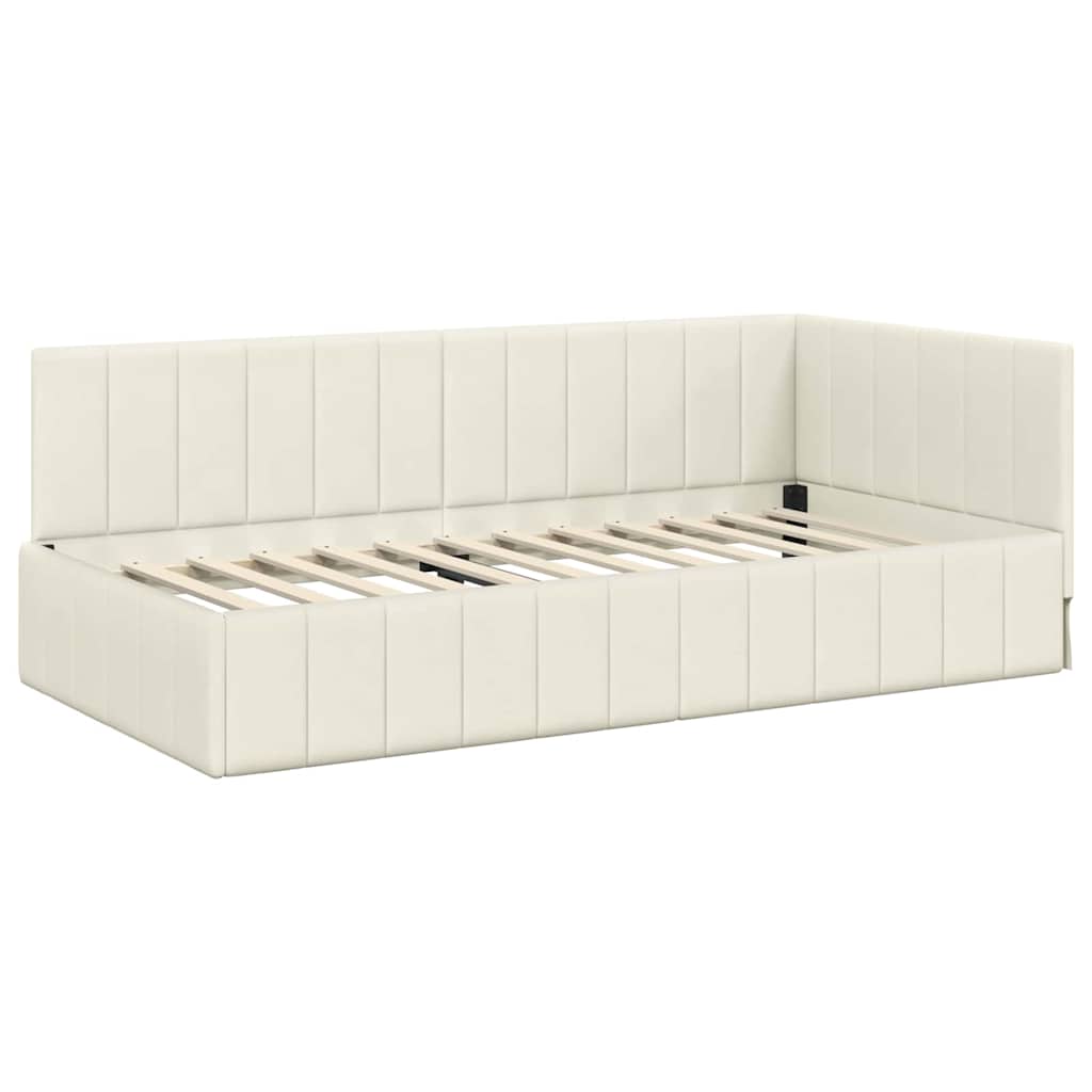 Hjørnesengramme med hovedgærde Creme 90 cm x 200 cm Fløjl