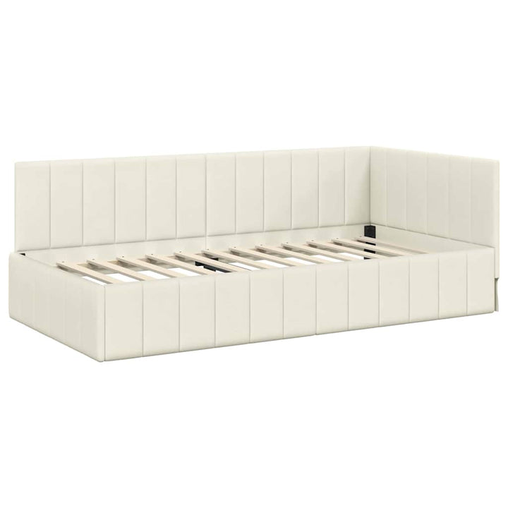 Hjørnesengramme med hovedgærde Creme 90 cm x 200 cm Fløjl