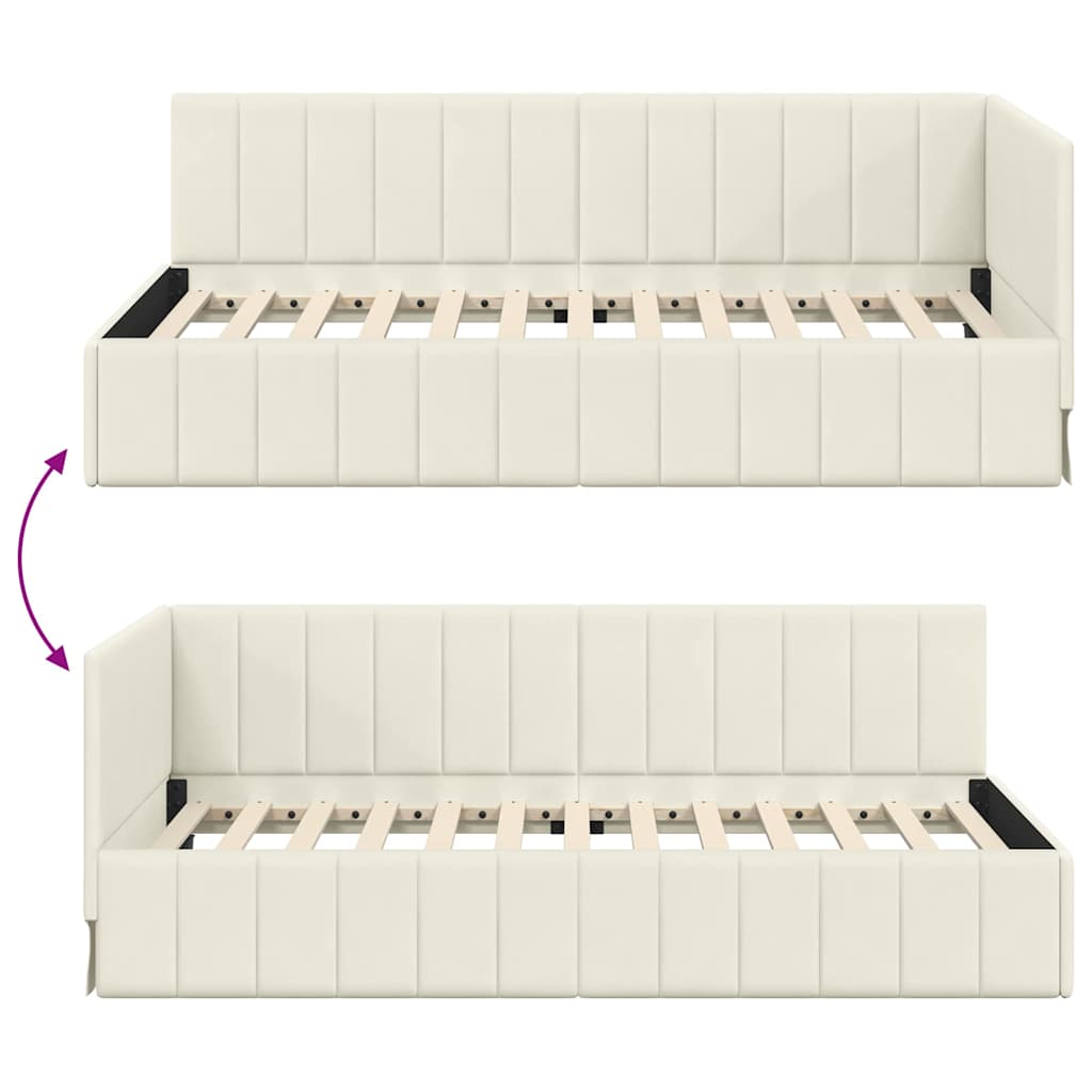 Hjørnesengramme med hovedgærde Creme 90 cm x 200 cm Fløjl