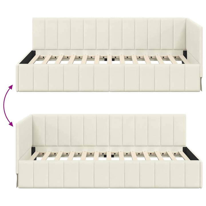 Hjørnesengramme med hovedgærde Creme 90 cm x 200 cm Fløjl