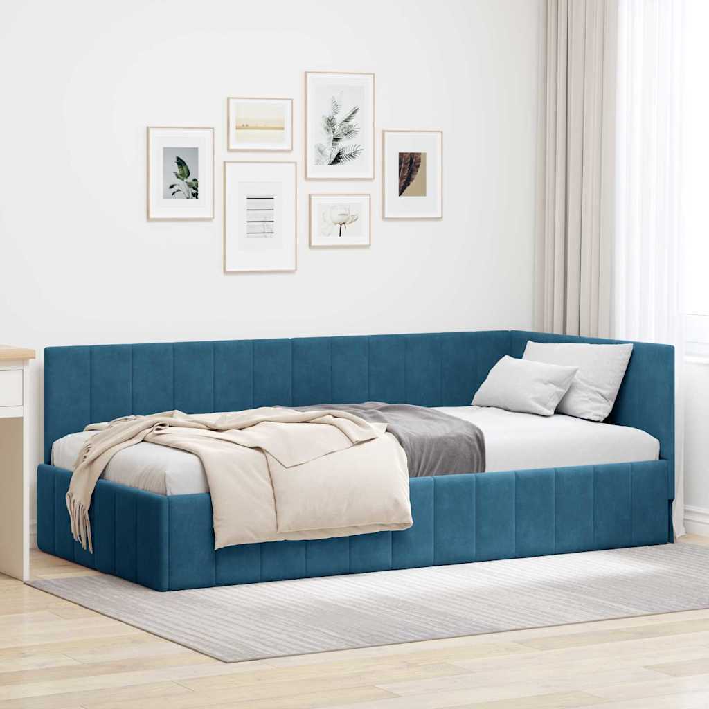 Hjørnesengramme med hovedgærde Blå 100 cm x 200 cm Fløjl