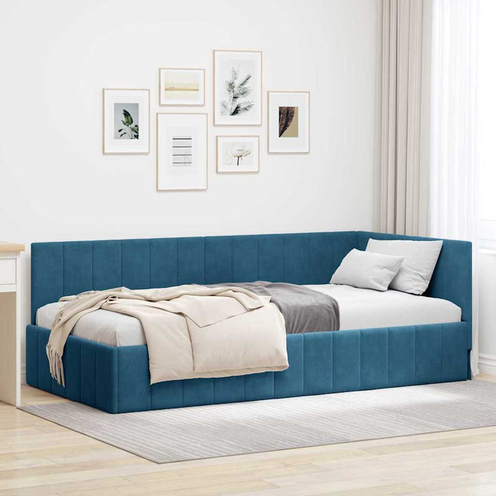 Hjørnesengramme med hovedgærde Blå 100 cm x 200 cm Fløjl