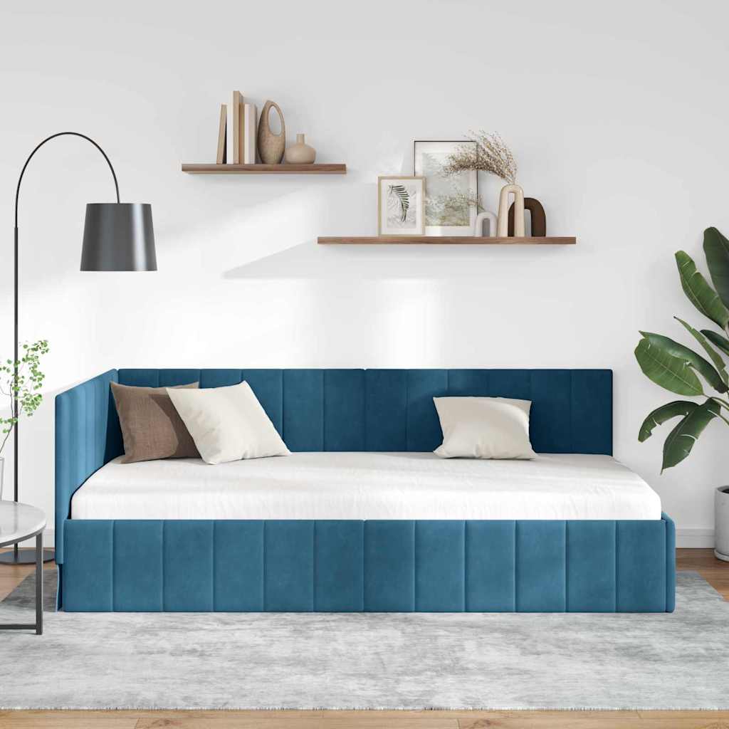 Hjørnesengramme med hovedgærde Blå 100 cm x 200 cm Fløjl