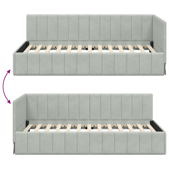 Hjørnesengramme med hovedgærde Lysegrå 100 cm x 200 cm Fløjl