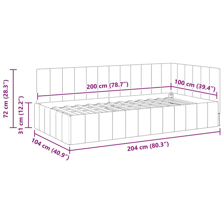 Hjørnesengramme med hovedgærde Lysegrå 100 cm x 200 cm Fløjl