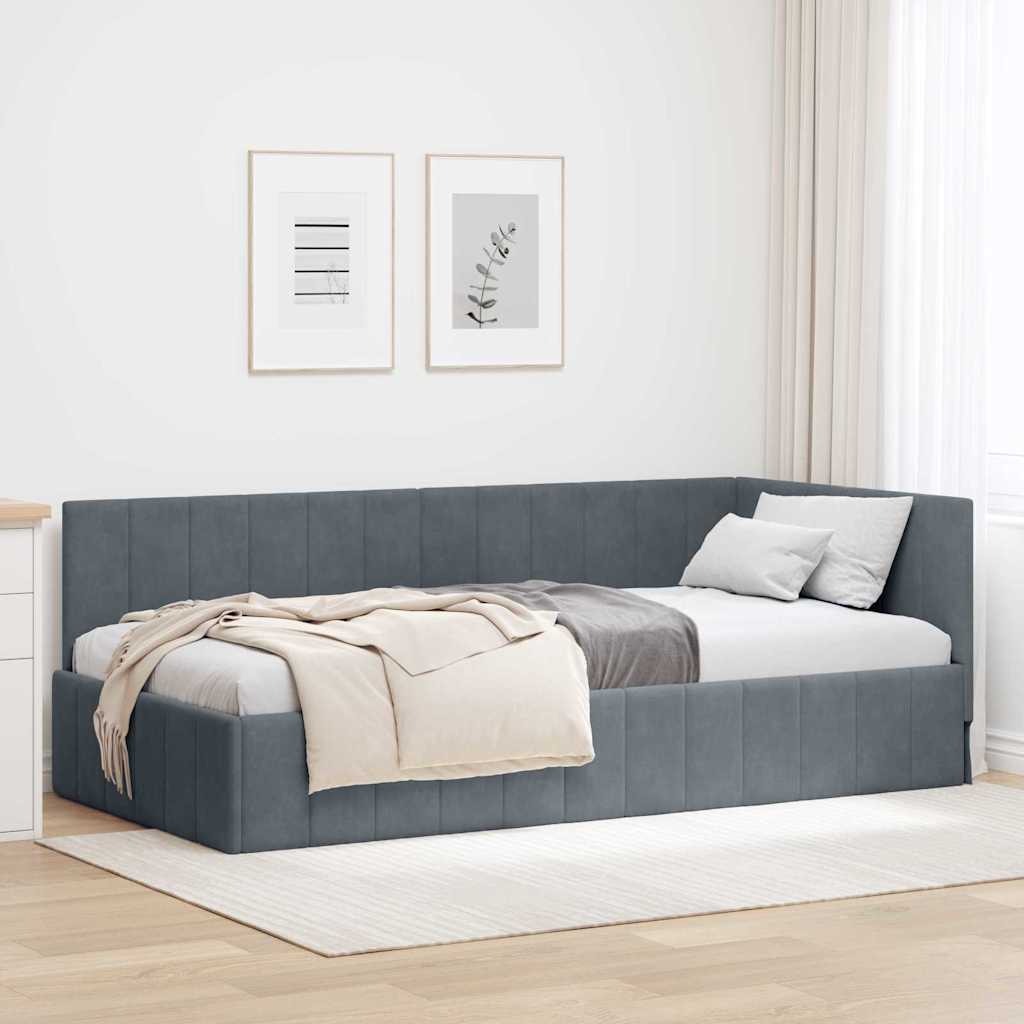 Hjørnesengramme med hovedgærde Mørkegrå 100 cm x 200 cm Fløjl