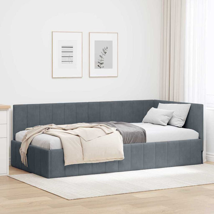 Hjørnesengramme med hovedgærde Mørkegrå 100 cm x 200 cm Fløjl