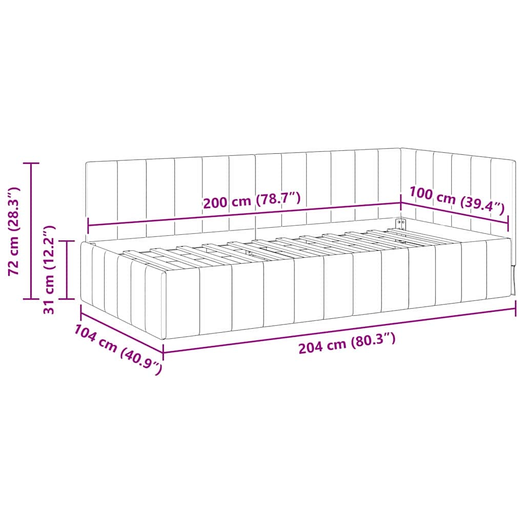 Hjørnesengramme med hovedgærde Mørkegrå 100 cm x 200 cm Fløjl