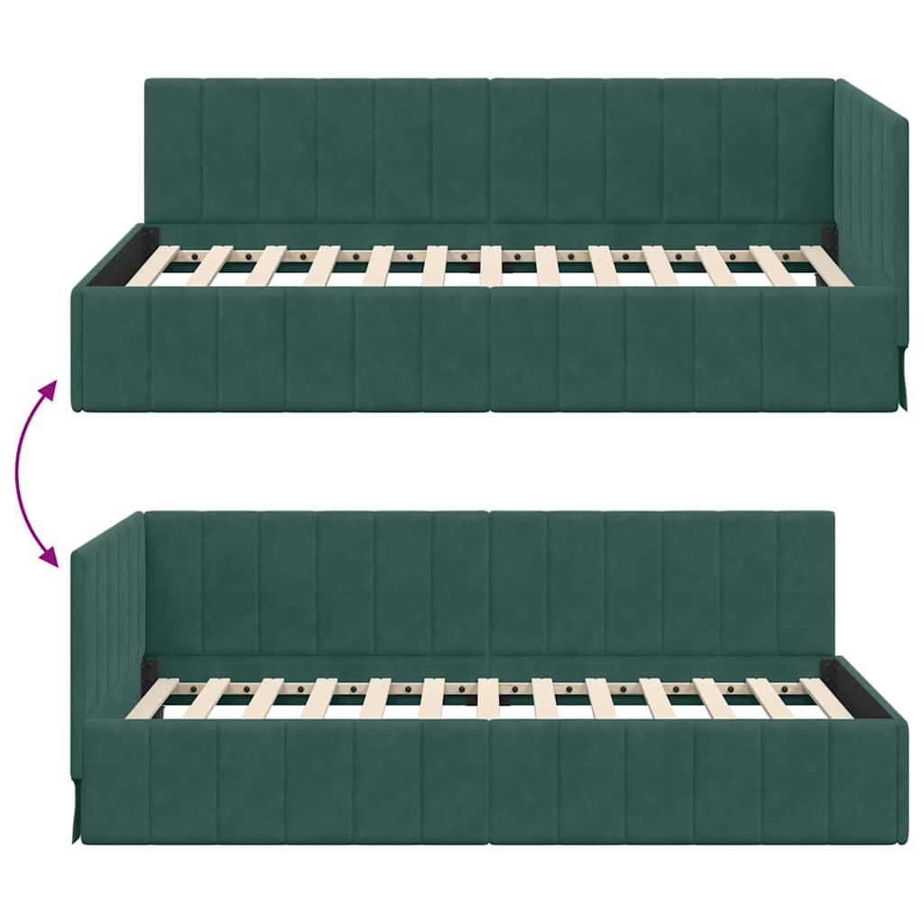 Hjørnesengramme med hovedgærde Mørkegrøn 100 cm x 200 cm Fløjl