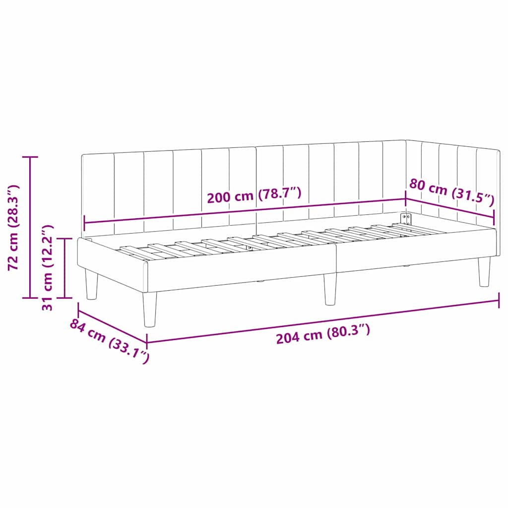 Hjørnesengramme med hovedgærde Blå 80 cm x 200 cm Fløjl