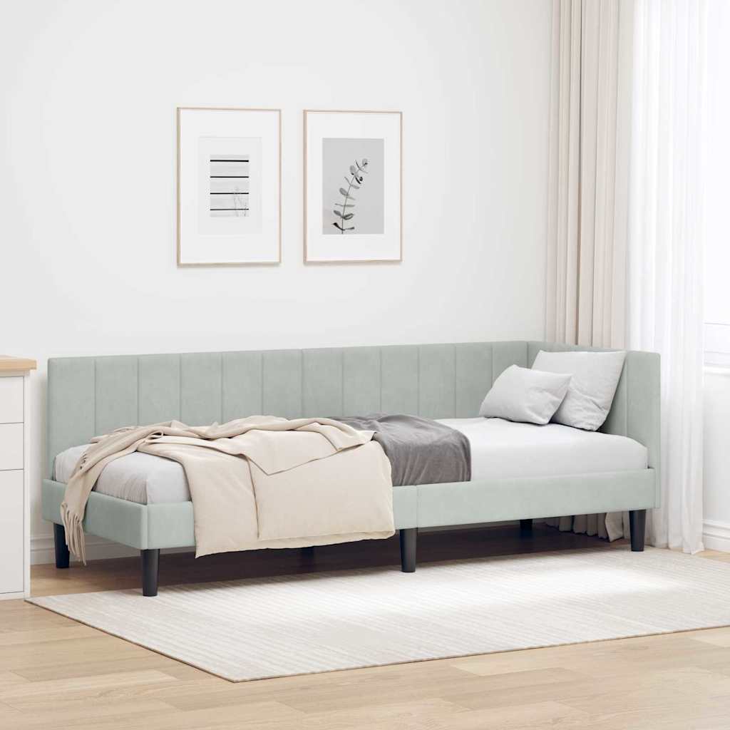 Hjørnesengramme med hovedgærde Lysegrå 80 cm x 200 cm Fløjl