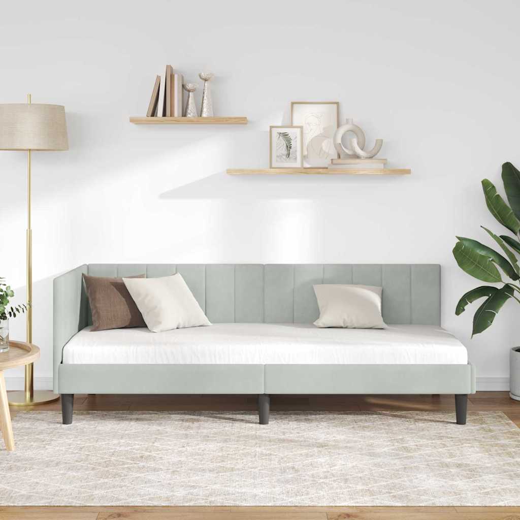 Hjørnesengramme med hovedgærde Lysegrå 80 cm x 200 cm Fløjl