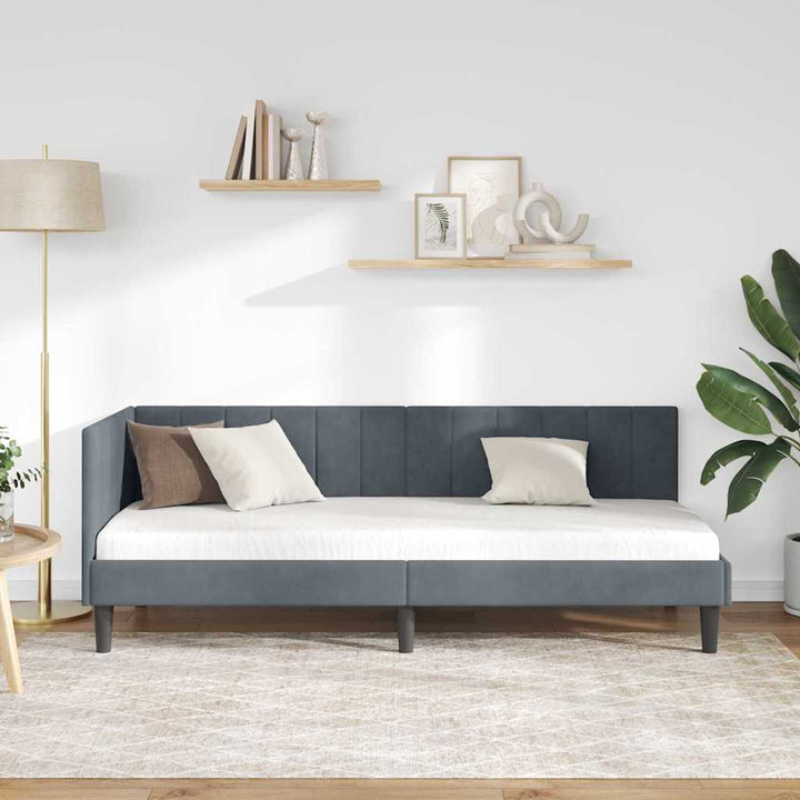Hjørnesengramme med hovedgærde Mørkegrå 80 cm x 200 cm Fløjl