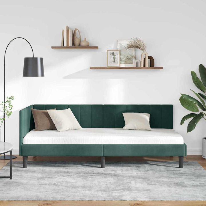 Hjørnesengramme med hovedgærde Mørkegrøn 80 cm x 200 cm Fløjl