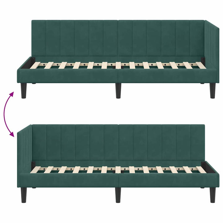 Hjørnesengramme med hovedgærde Mørkegrøn 80 cm x 200 cm Fløjl