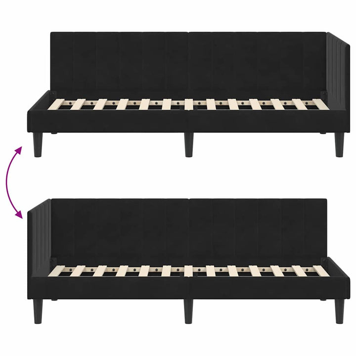 Hjørnesengramme med hovedgærde Sort 80 cm x 200 cm Fløjl