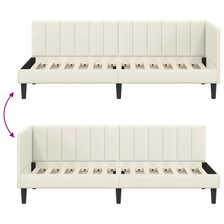 Hjørnesengramme med hovedgærde Creme 80 cm x 200 cm Fløjl