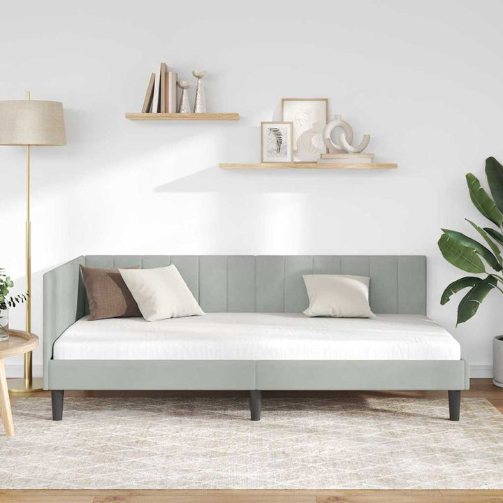 Hjørnesengramme med hovedgærde Lysegrå 90 cm x 190 cm Fløjl