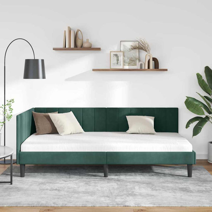 Hjørnesengramme med hovedgærde Mørkegrøn 90 cm x 190 cm Fløjl