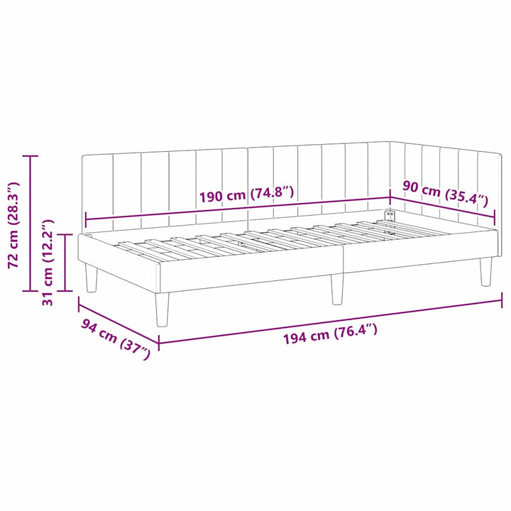 Hjørnesengramme med hovedgærde Lyserød 90 cm x 190 cm Fløjl