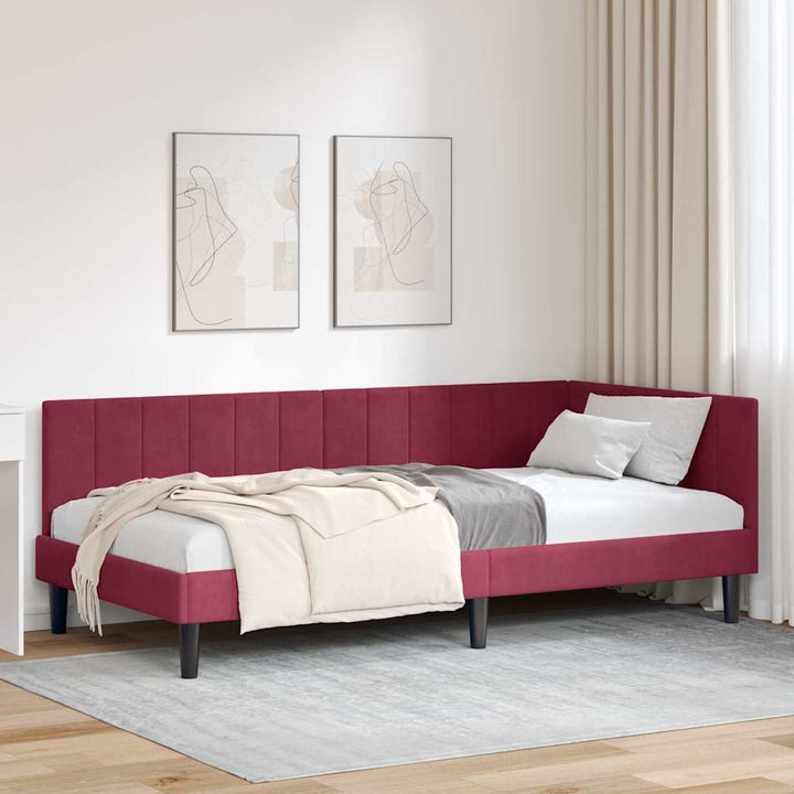Hjørnesengramme med hovedgærde Vinrød 90 cm x 190 cm Fløjl