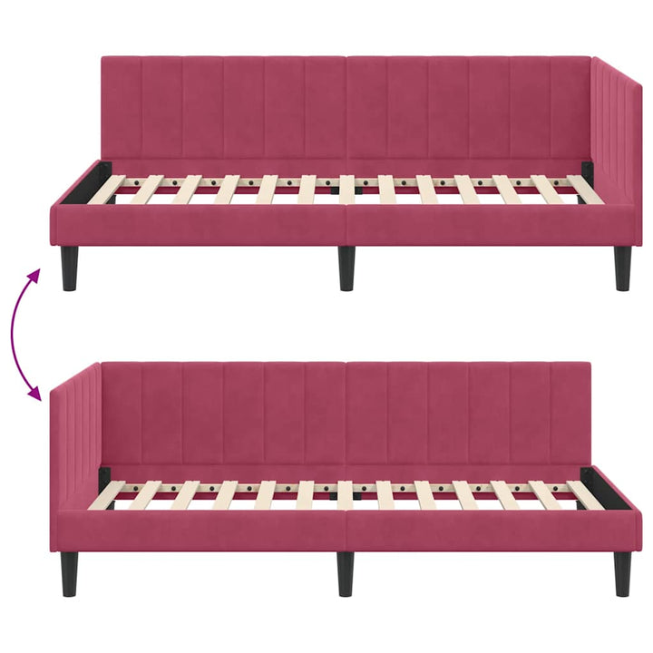 Hjørnesengramme med hovedgærde Vinrød 90 cm x 190 cm Fløjl