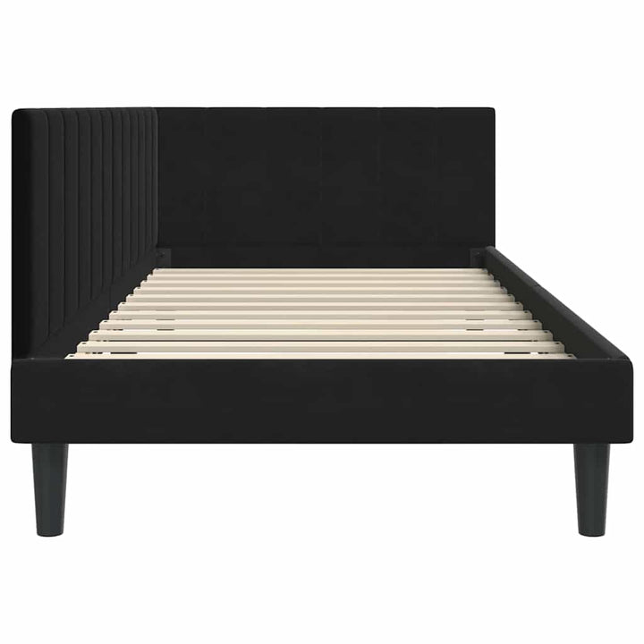 Hjørnesengramme med hovedgærde Sort 90 cm x 190 cm Fløjl
