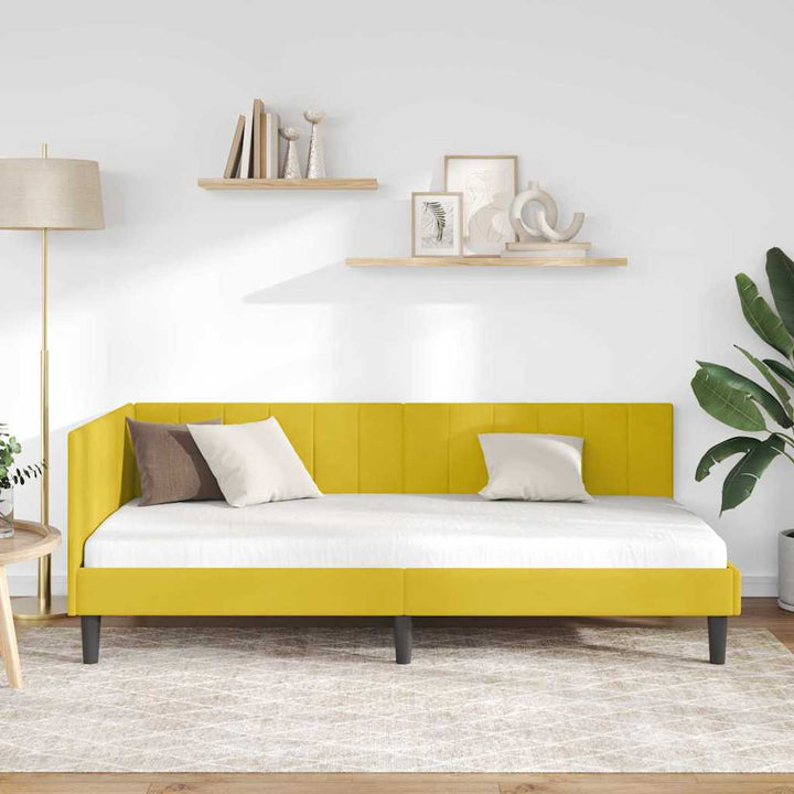 Hjørnesengramme med hovedgærde Gul 90 cm x 190 cm Fløjl