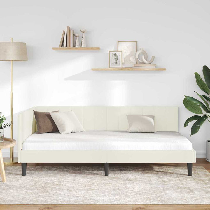 Hjørnesengramme med hovedgærde Creme 90 cm x 190 cm Fløjl