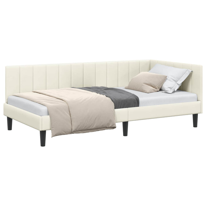 Hjørnesengramme med hovedgærde Creme 90 cm x 190 cm Fløjl