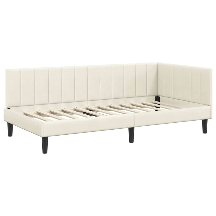Hjørnesengramme med hovedgærde Creme 90 cm x 190 cm Fløjl