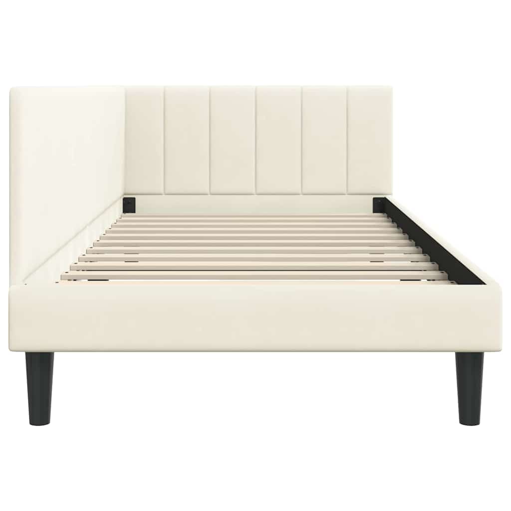 Hjørnesengramme med hovedgærde Creme 90 cm x 190 cm Fløjl
