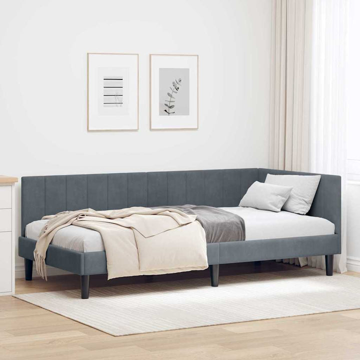 Hjørnesengramme med hovedgærde Mørkegrå 90 cm x 200 cm Fløjl