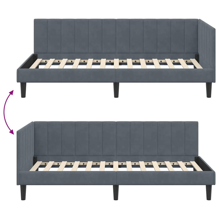 Hjørnesengramme med hovedgærde Mørkegrå 90 cm x 200 cm Fløjl