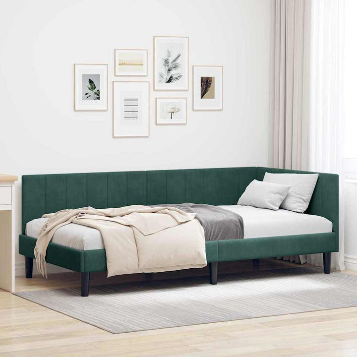 Hjørnesengramme med hovedgærde Mørkegrøn 90 cm x 200 cm Fløjl