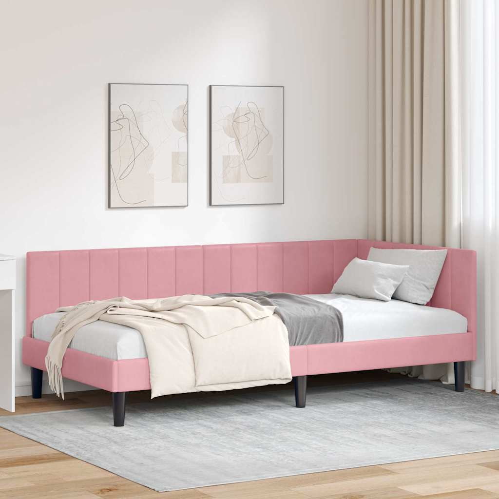 Hjørnesengramme med hovedgærde Lyserød 90 cm x 200 cm Fløjl